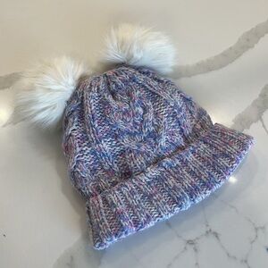 Baby Gap Cable knit multicolor crochets fleece lined POM POM‎ beanie M/L